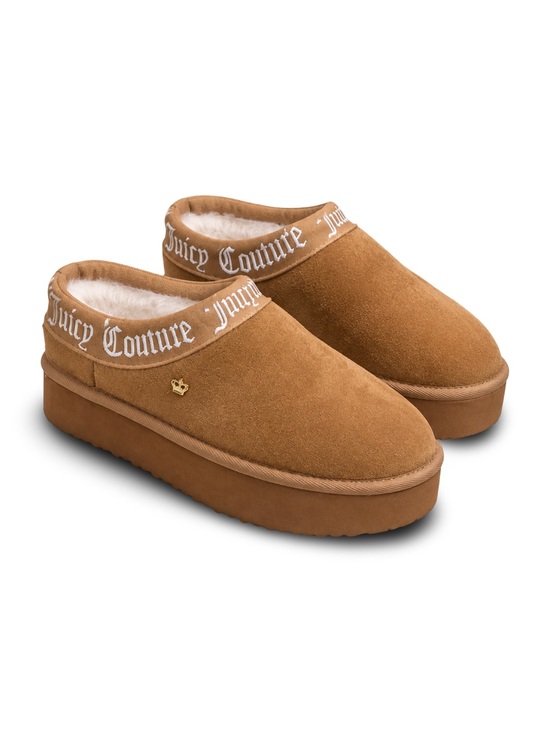 Juicy Couture Shoes - Juicy Couture JC-ONEY Tan Suede Platform Clog Slippers Faux Fur Lined Sz 6